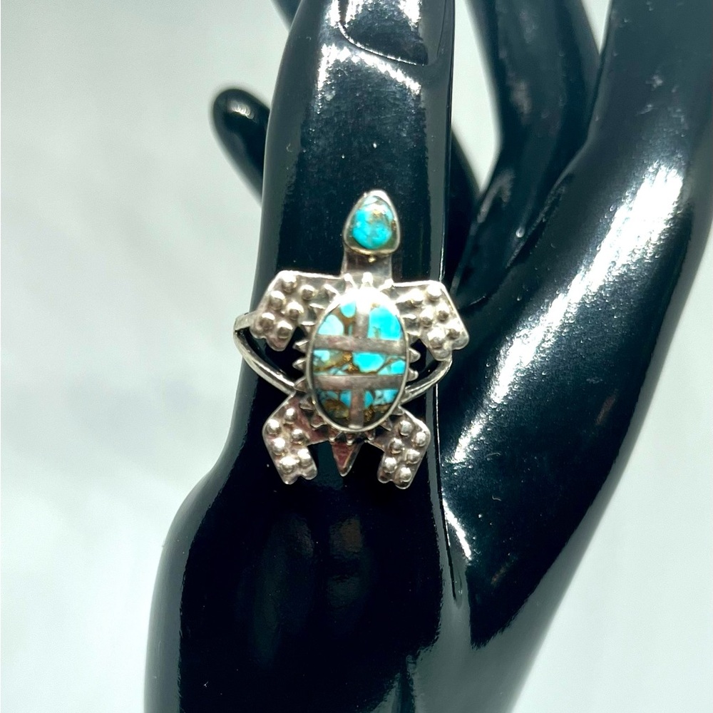 Sterling Silver Turquoise Turtle Ring - image 1